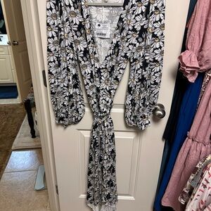 Kate Quinn Black and White Daisy Wrap Dress